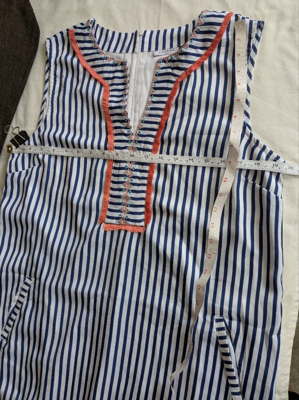CABANA LIFE Embroided- Blue/White Striped Pockets Sleeveless Mini Dress UPF50 + - Picture 12 of 13